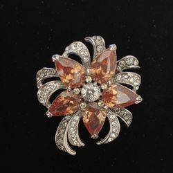 Vintage Camrose Kross JBK Floral Rhinestone Brooch/ Pendant 