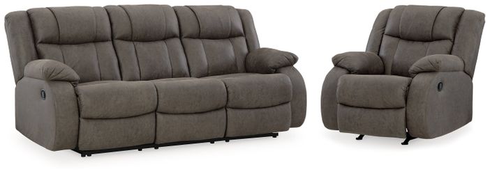 First Base Gunmetal Reclining Sofa and Recliner