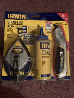 New Irwin 100’ fast rewind snap-line with chalk and Irwin knife.