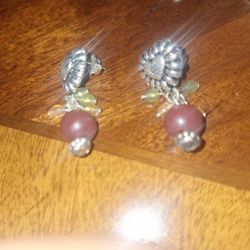 Avon Puffy Heart Silver Tone Beaded Dangle Clip On Earrings Vintage EUC