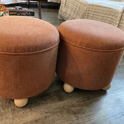Set of Two Orange Ottomans