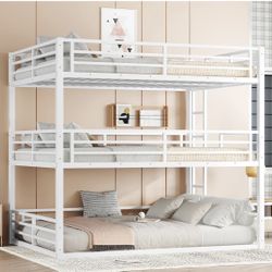 New Triple Queen Bunk Bed White 
