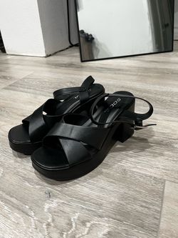 Soda Black Platform Block Heel Sandals