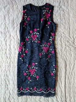 DKNY Navy Blue Lace Floral Embroidered Sheath Dress