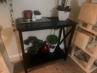 Black Wood Console Table with Bottom Shelf