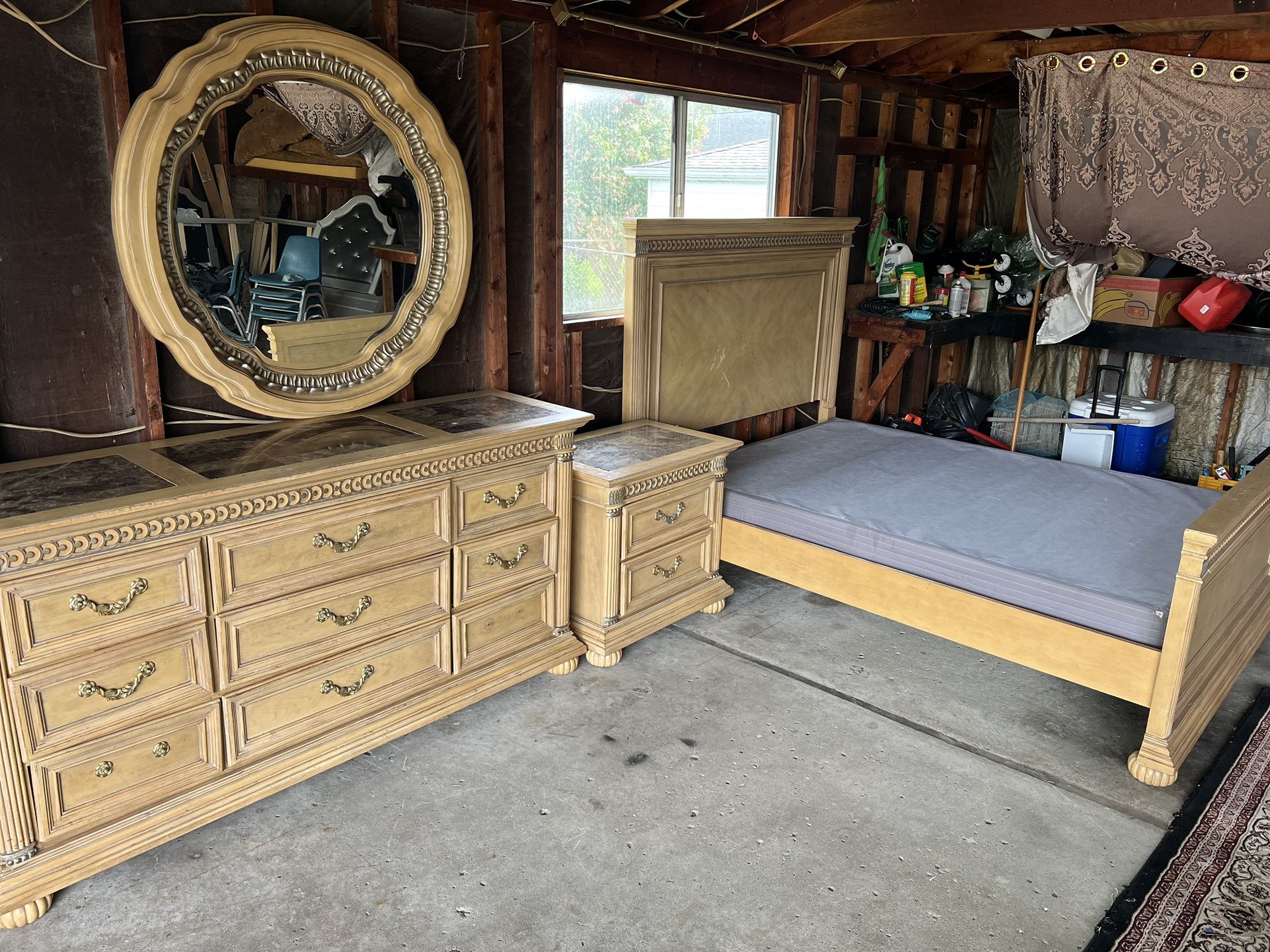 BEDROOM SET (Queen Size Bed Frame, Night Stand, Vanity)