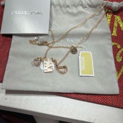 Michael Kors Rose Gold Colored Charm Necklace NWT