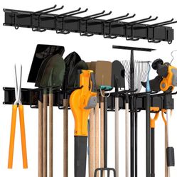 51 in. Garage Tool Storage Steel Rack, 450 lbs. Load Capacity Wall Mounted Storage Organizer System with 8 Hooks