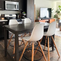 Living Spaces/Ashely Grey Wood 60" Dining Counter Height Table | Storage | Shelves | 4 Seat