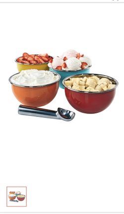 Stainless steel Ice cream fruit salad snacks large Bowl Set colorful summer include scooper