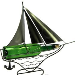 METAL SAILBOAT WINE BOTTLE HOLDER!