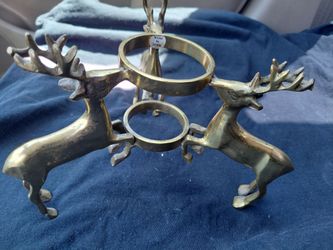 Vintage Brass Candle Holder w/3 Deer Circle Vase Holder Pillar Candle Rare