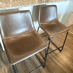 Three Brown Bar Stools 