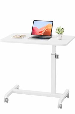 Brand New Adjustable Overbed Table with Wheels – Rolling Laptop/Bedside Desk（white）