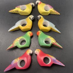 NEW In PackageLot Of 8 Wooden Tropical Birds Napkin Ring Holders—Beach, Luau, Parrot, Poolside Decor