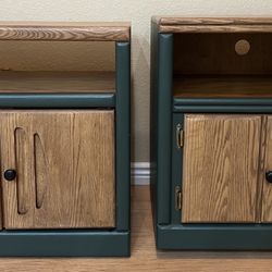 Modern Painted Solid Oak Cabinets – Custom Finish – TV Stand + End Table