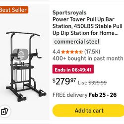 Sportsroyals Power Tower Pull Up Bar Station, 450LBS Stable Pull Up Dip Station