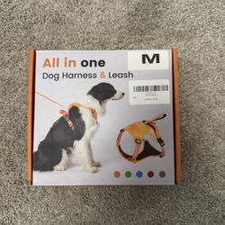 New never used orange medium all in one dog harness and leash