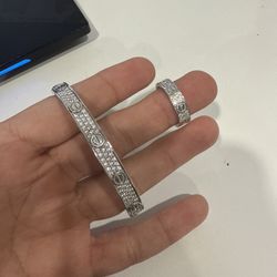 VVS1 Love Bangle Nail Bracelet and Ring D Color Moissanite Size 6.5 9 Pre Owned