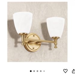Bathroom Light Fixtures, 2-Light Brass Vanity Light with Milk Glass Shade Vintage Above Mirror Lamp Wall-Mounted Wall Sconce for Bedroom, Living Room,