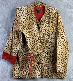 Laurenq Ralph Lauren Cheetah Animal Print Pj Set Red Y2K Monogram Pockets Sz M