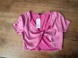 Pink Ribbed Twist-Front Crop Top Size L