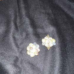 Vintage Pearl and Crystal Bead Cluster Clip Earrings