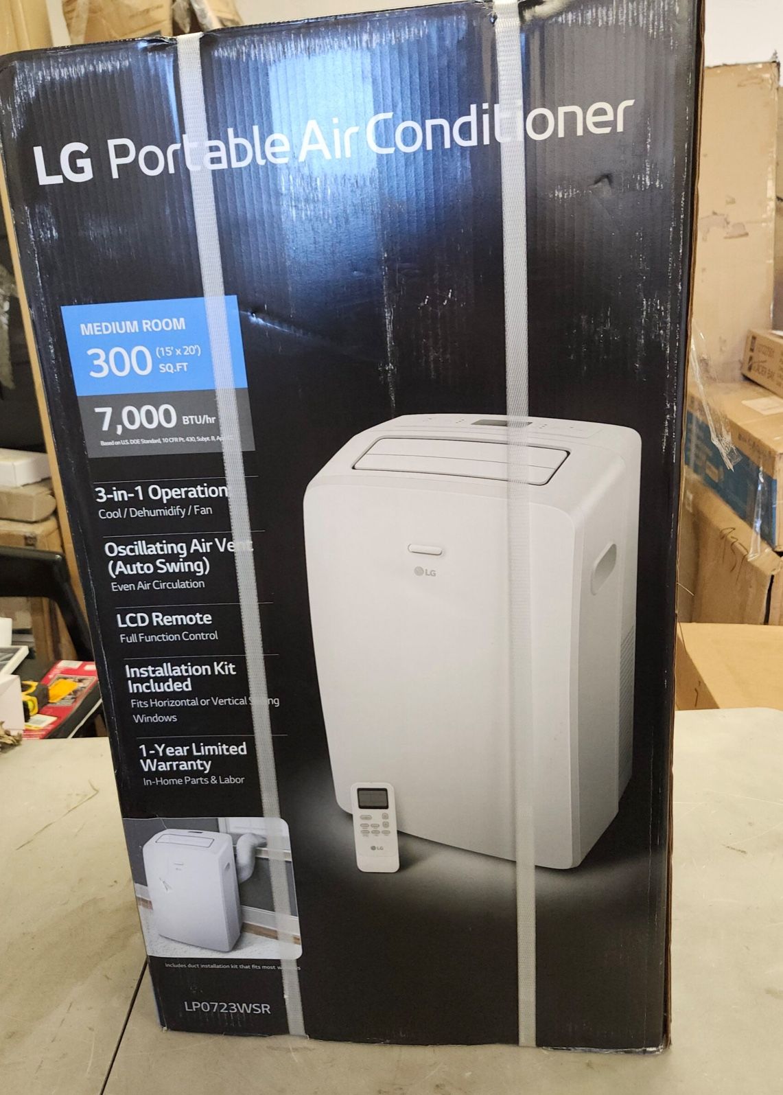 LG 7,000 (DOE) BTU 115-Volt Portable Air Conditioner Cools 300 Sq. Ft. With Dehumidifier And LCD Remote In White