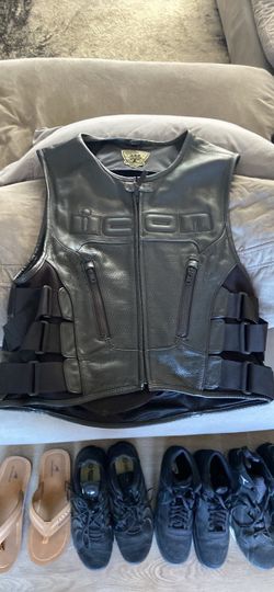 Icon Black Leather Motorcycle Vest