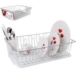 Aramco Chrome Dish Rack with Plastic Cutlery Holder & Tray, 17 inches, silver

