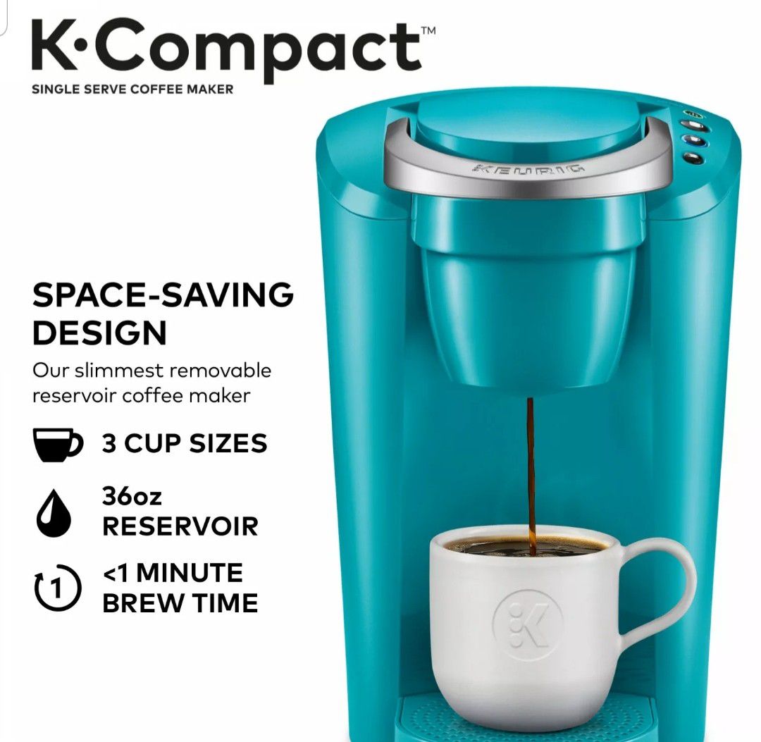 Keurig Turquoise K-Cup Pod Coffee Maker Space Saver Compact Single Serve Machine