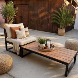 New In Box-Outdoor Coffee Table and Chair in White/ Brown Set of 2