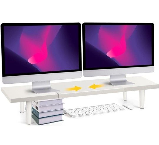 Dual-Monitor-Stand-Riser-For-Desk Adjustable Length 32-40 Inch，Large Desktop Computer Monitor Riser For 2 Screens