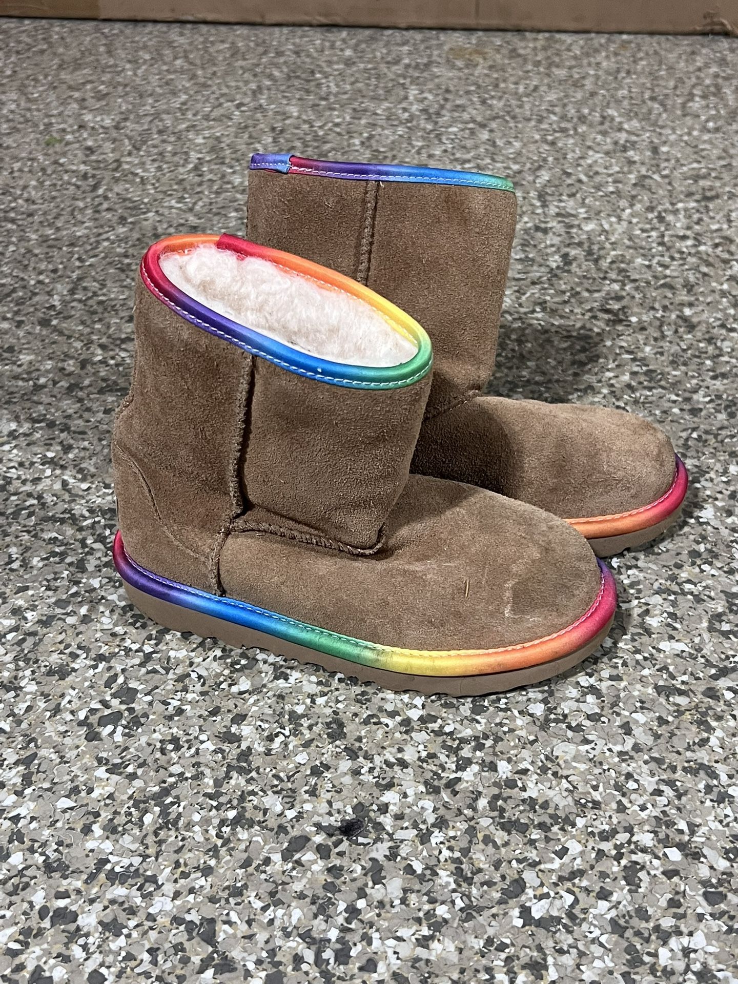 Girls Ugg Boots. Camel Color With Rainbow Accents. Size 13.