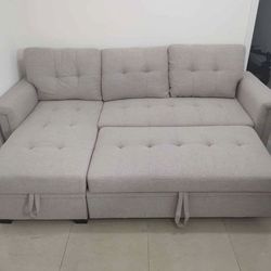 Light Grey Linen Sofa Sectional Sleeper With Storage 