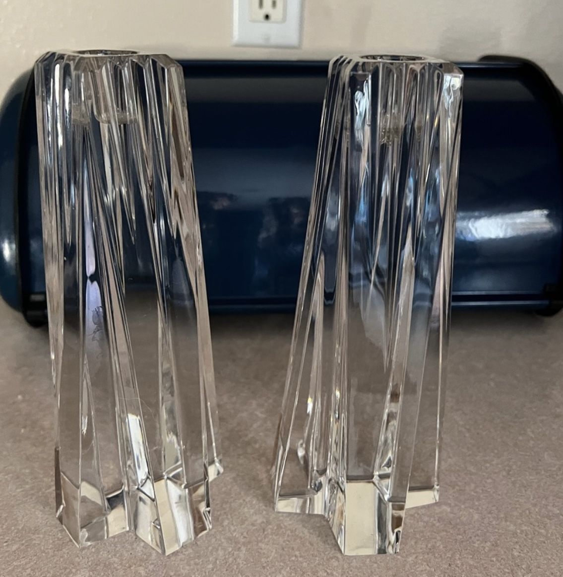 8.25” tall set of crystal candle holders