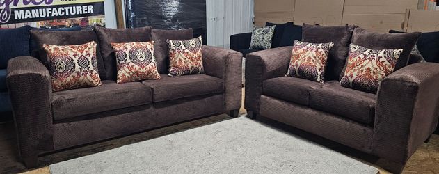 Brown Fabric Sofa and Loveseat Set