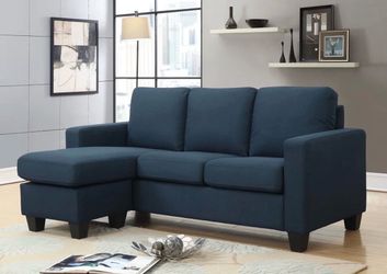 Blue microfiber sectional sofa couch modular style and ottoman