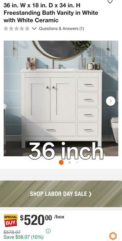 36-Inch Freestanding Bath Vanity in White