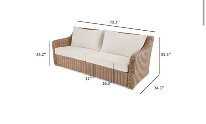 Better Homes & Gardens Bellamy Outdoor 1pc Sofa, Tan Wicker/Cream Cushion