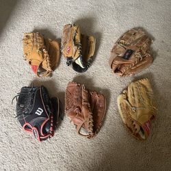 5 Youth Baseball/ Softball Gloves And 1 Adult Glove $80 For All $20each