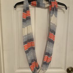 Light weight infinity scarf with coral, white and light blue