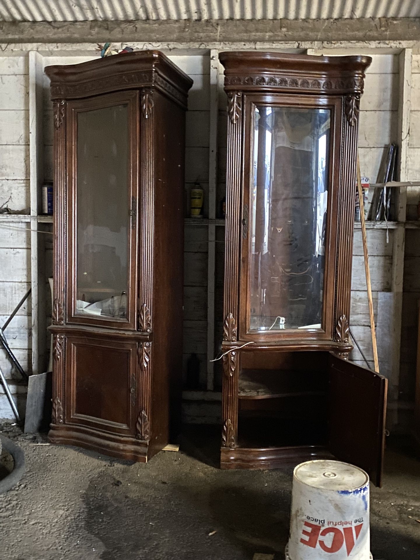 Victorian Style Carved Wood Display Cabinets