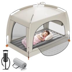 QPAU Inflatable Toddler Travel Bed with Tent – Lightweight Blow Up Kids Air M...