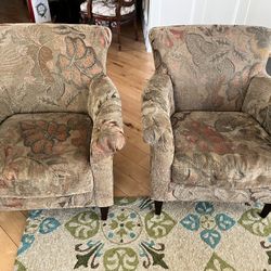 Green Leaf Fabric Armchairs 