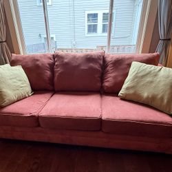 Red Dania Couch + 3 Pillows – $120 (NE Portland) 