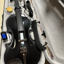 4/4 Black Electric Acoustic Violin with New Bow, Digital Tuner, Shoulder Rest, Extra Strings $160 Firm