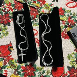 Diamond tennis cross pendant necklace unisex 20in