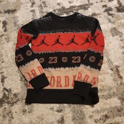 Nike Air Jordan Christmas Sweater Boys SMALL Black Fair Isle AOP 23 Jumpman Crew