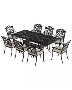Mondawe 9 Pieces All-Weather Rectangular Outdoor Dining Set with Cushions
